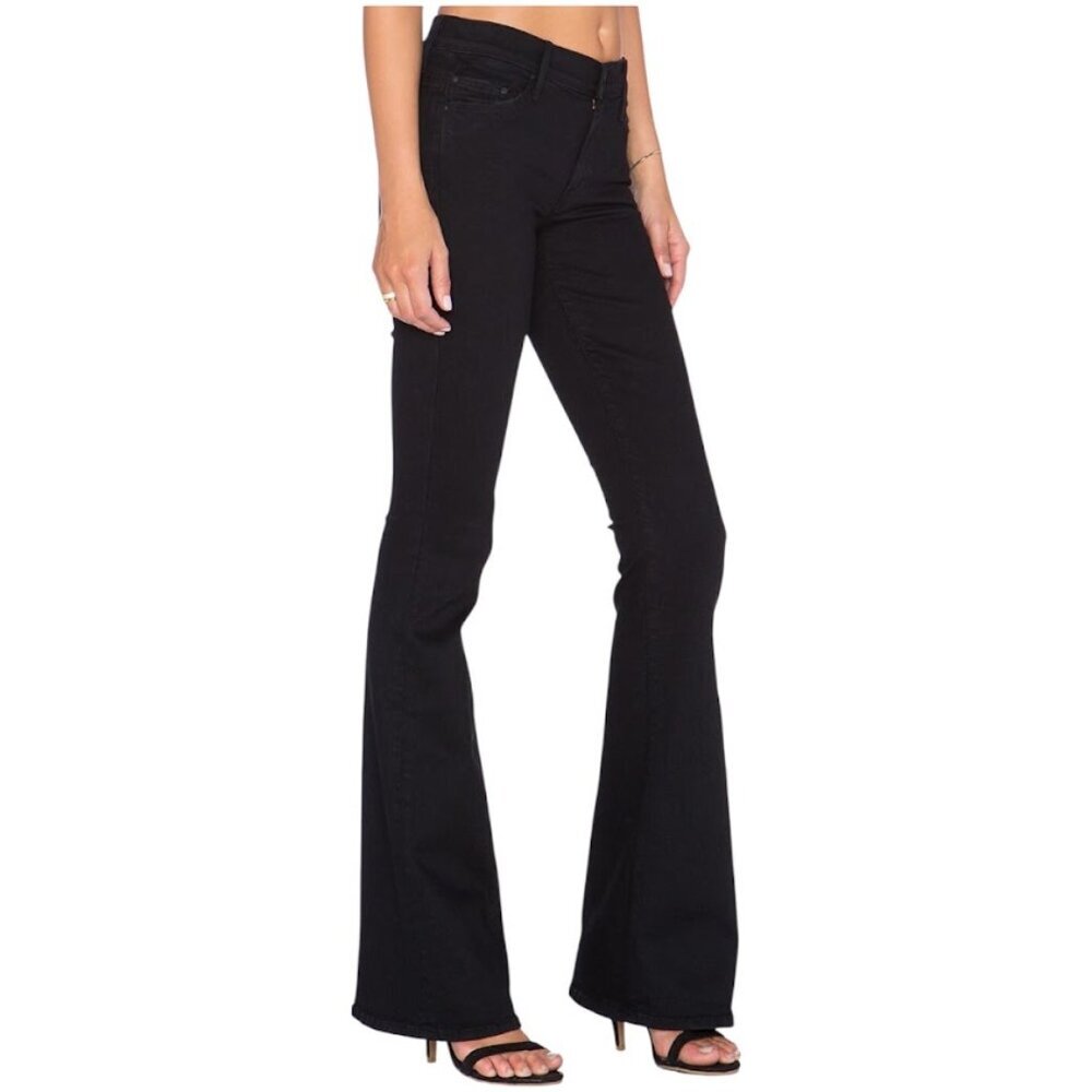 Mother The Cruiser Flare Jeans In Not Guilty Size 27 Stretch Black Denim - Picture 4 of 13